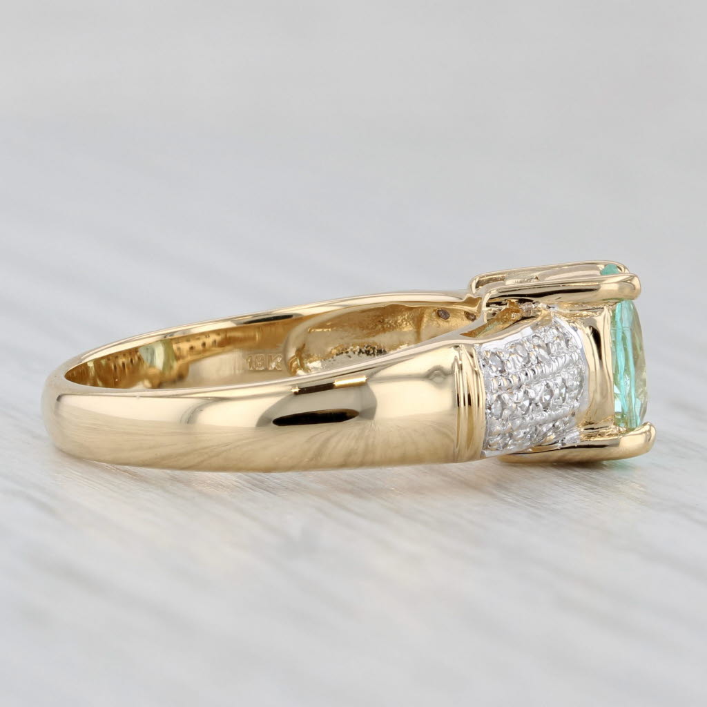1.09ctw Green Tourmaline Diamond Ring 18k Yellow Gold Size 7