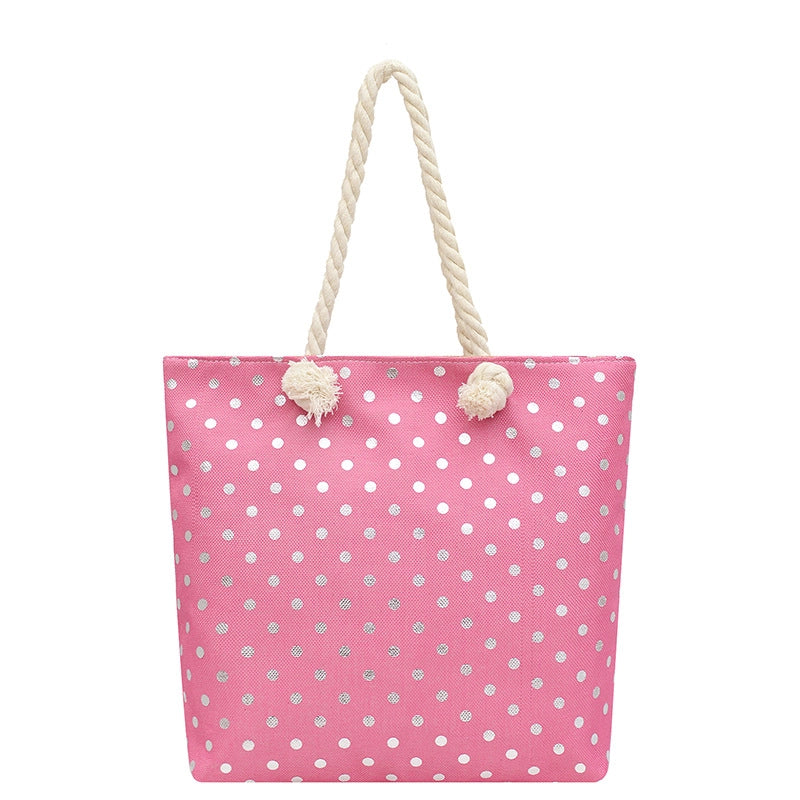 Women's Large Canvas Leaves Polka Dots Flamingo Streetwear Sewing Thread Square Zipper Tote Bag