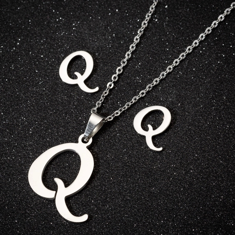 Women's Fashion Minimalist Letter Stainless Steel Pendant Necklace Ear Studs Plating Jewelry Sets