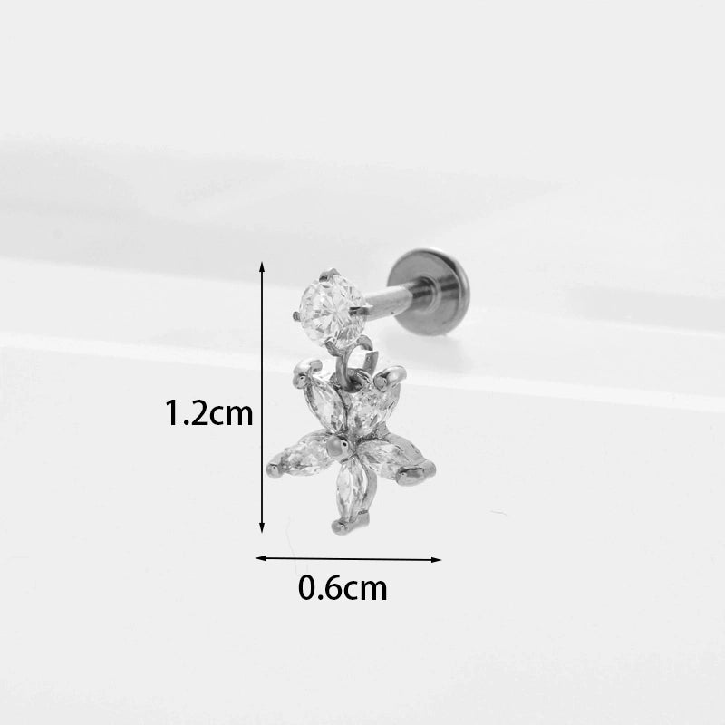 Ear Cartilage Rings & Studs Flower 316L Stainless Steel  Copper Inlaid Zircon