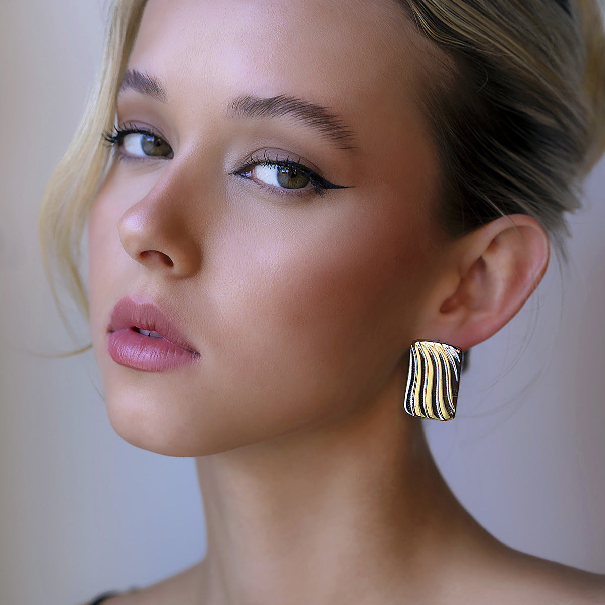 Stainless Steel Color Matching Geometric Earrings Titanium Steel Earrings