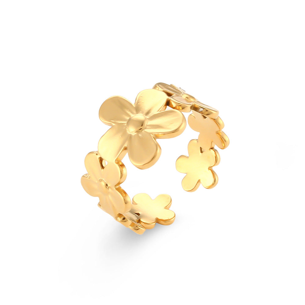 Women Fashion Stripe Geometric Stainless Steel 18K Gold Plated Rings