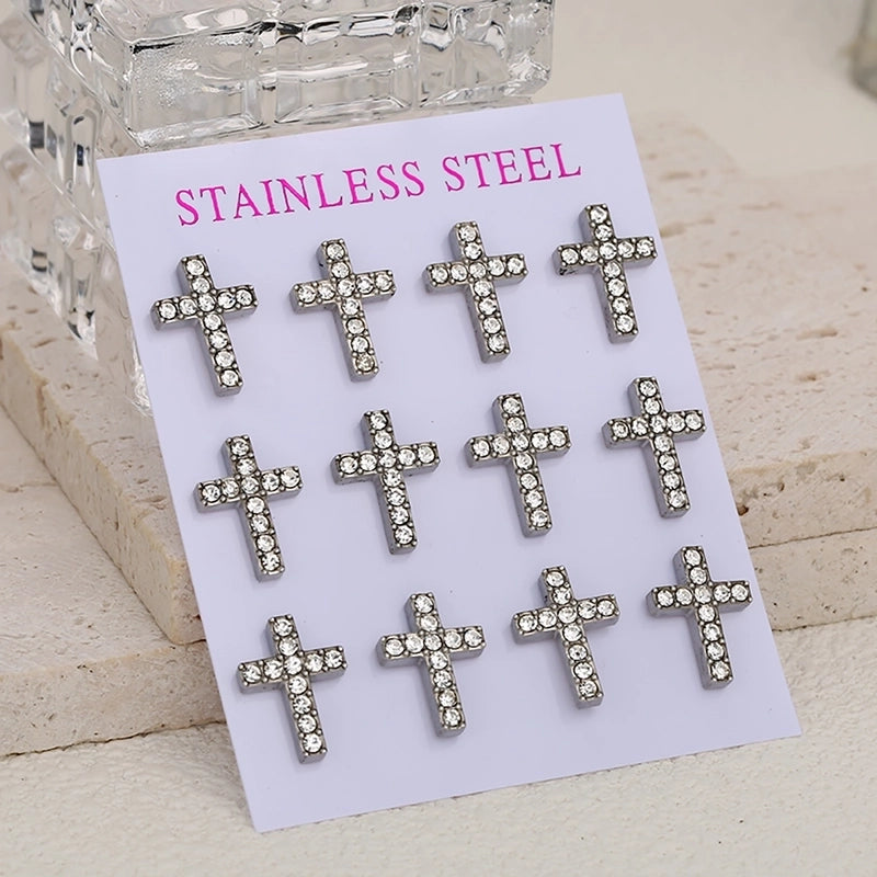 1 Set 1 Pair Luxurious Shiny Cross 304 Stainless Steel Ear Studs