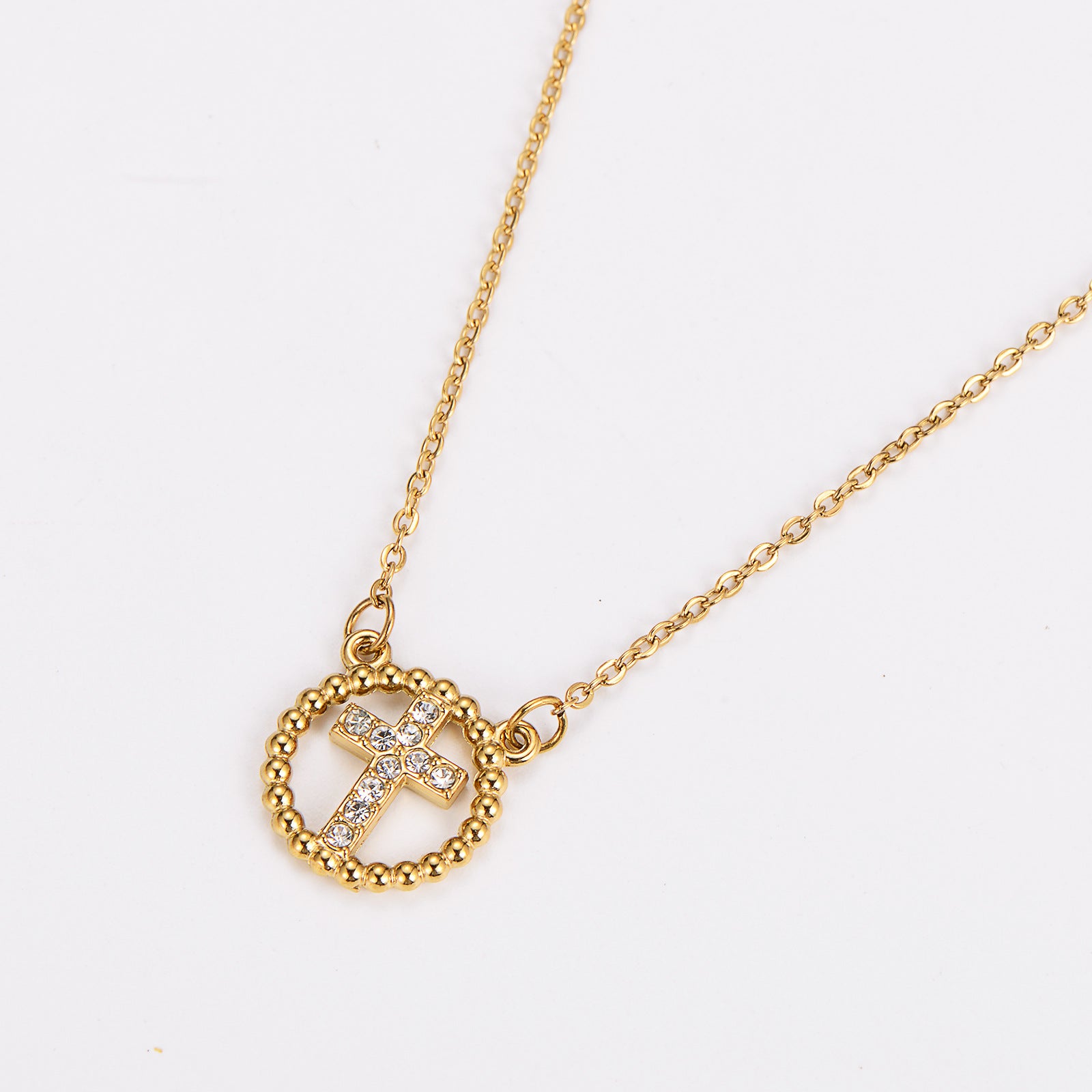 Aml Stainless Steel Necklace Stainless Steel Niche Design Round Hollow Cross Clavicle Chain
