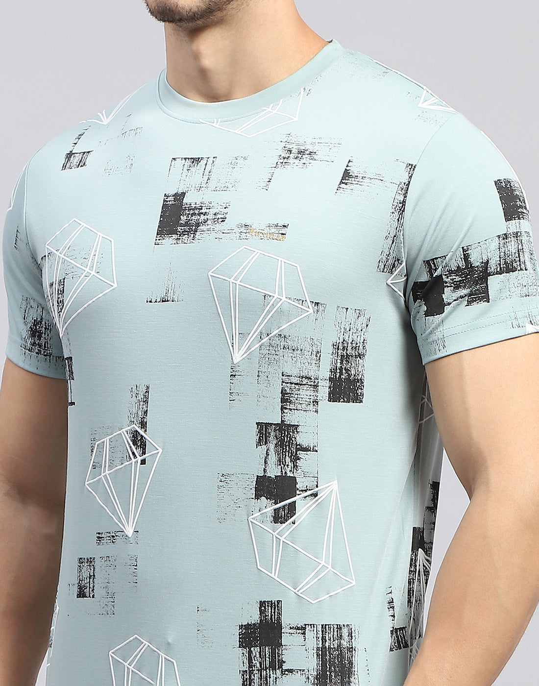 Men Sky Blue Printed Round Neck Half Sleeve T-Shirt