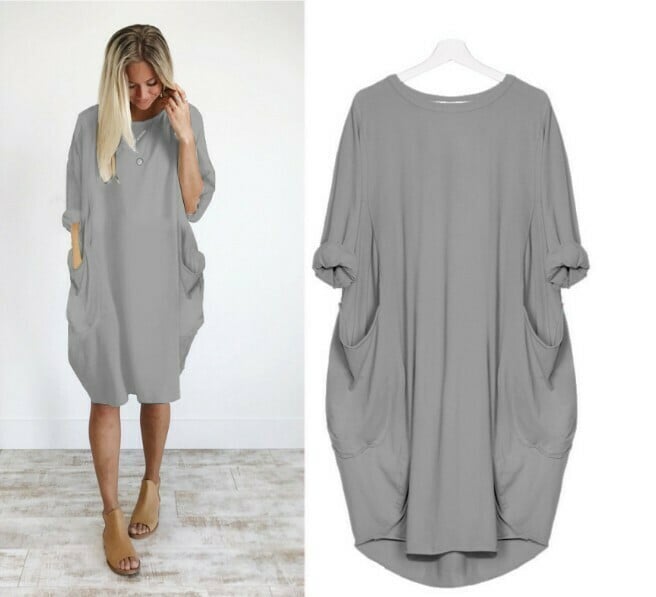 🔥🔥2021 Casual Loose Pocket Long Sleeve Dress