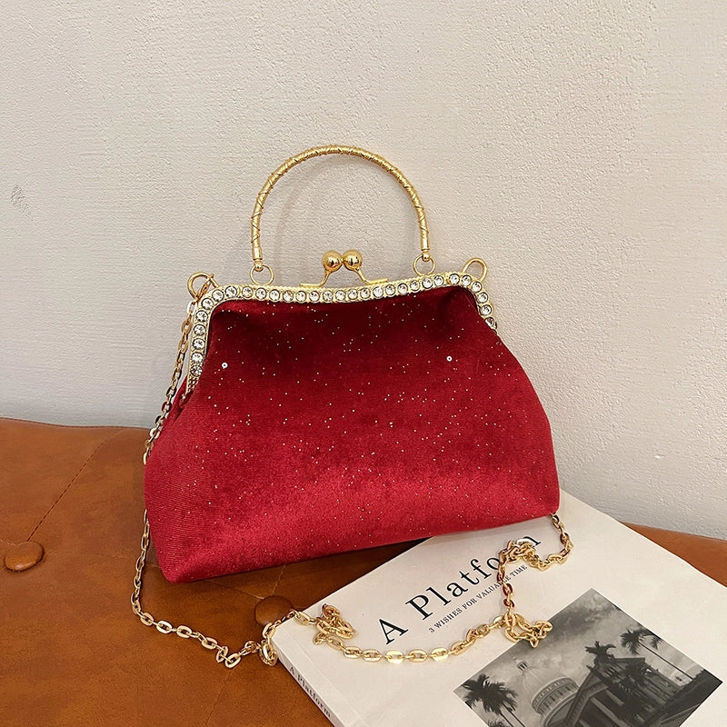 Women's All Seasons Plush Solid Color Classic Style Sewing Thread Square Clasp Frame Evening Bag