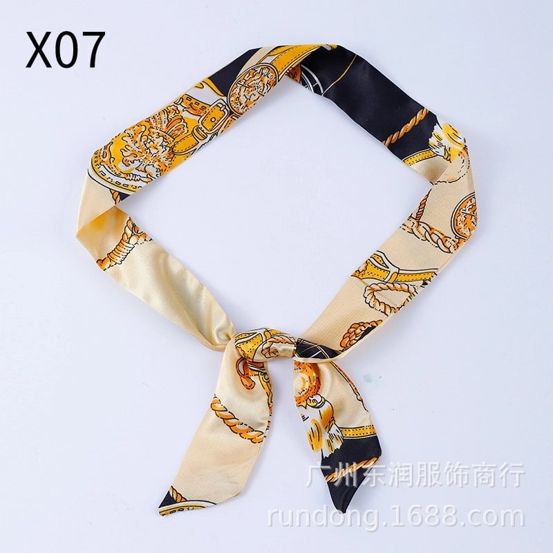 Silk Scarf Long Beveled Small Silk Scarf Double-layer Hair Belt Ribbon Decoration Tie Bag Hand Gift Box Silk Scarf