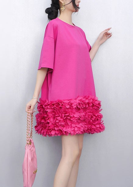 Chic Rose Petal Patchwork Cotton Mini Dress Summer