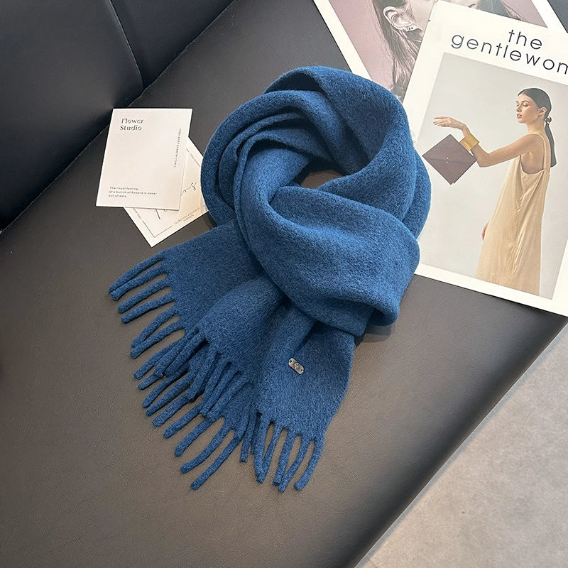 Women's Sweet Solid Color Fleece Scarf