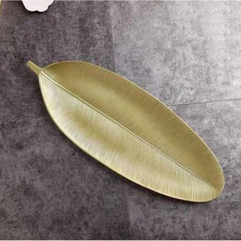 Leaf Shape Wooden Golden Tray - Fruit Bowl Wooden Storage Tray