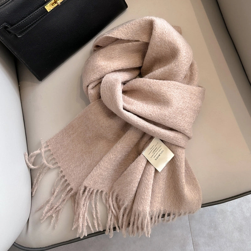 White Pure Wool Scarf Female Winter Student Warm Scarf New Versatile Tassel Narrow Scarf Couple