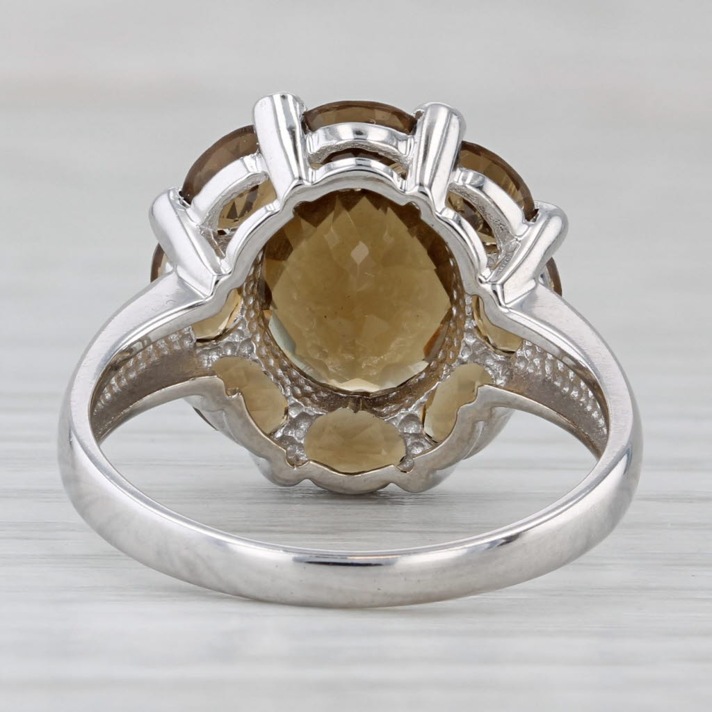 5.87ctw Brown Citrine Flower Diamond Ring 14k White Gold Cocktail Size 9.25