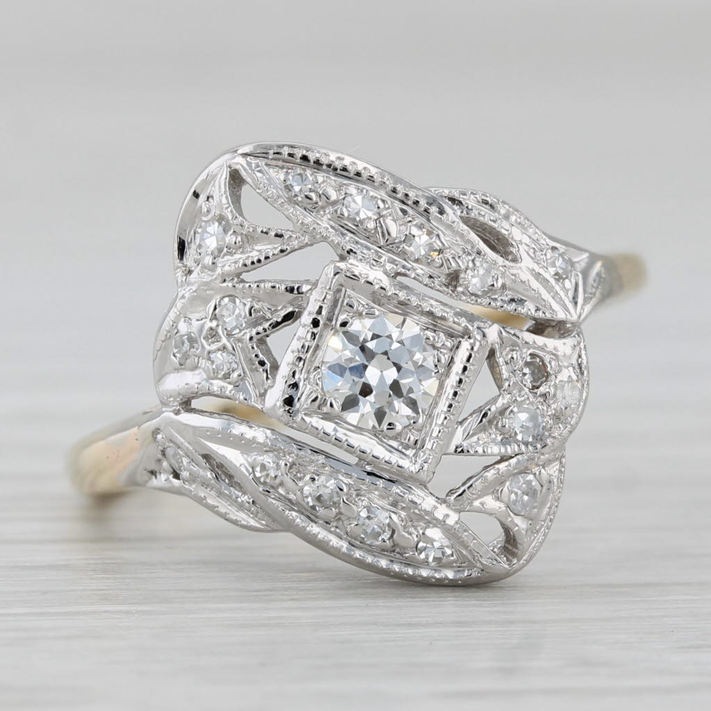 Vintage 0.24ctw Diamond Ring 14k White Yellow Gold Size 7.25