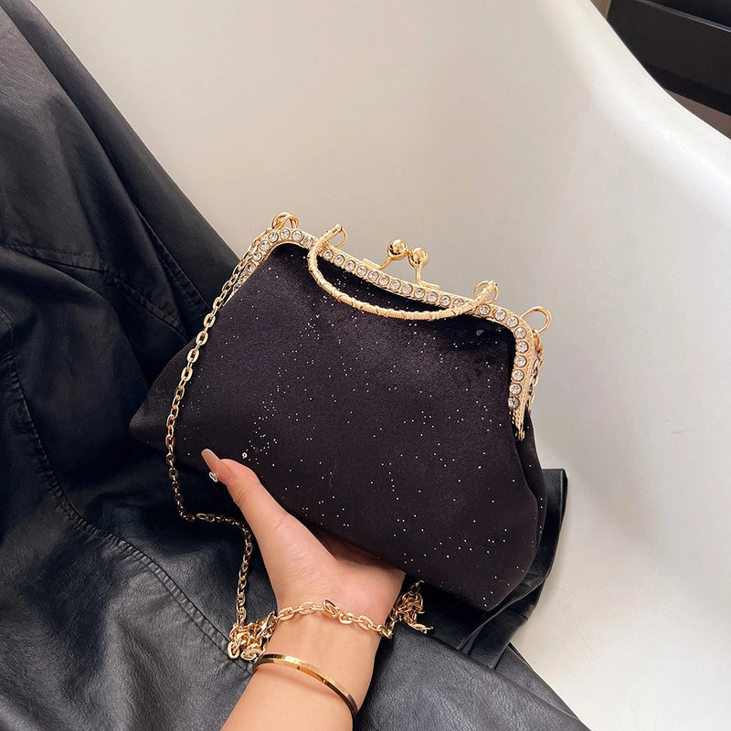 Women's All Seasons Plush Solid Color Classic Style Sewing Thread Square Clasp Frame Evening Bag