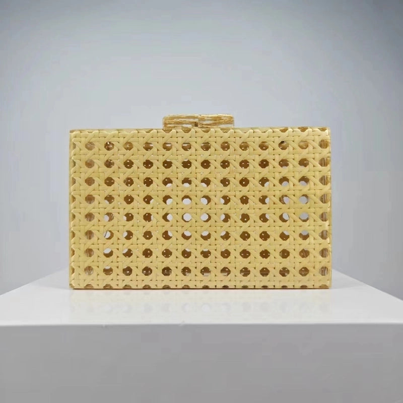 Yellow White Arylic Solid Color Hollow Square Evening Bags