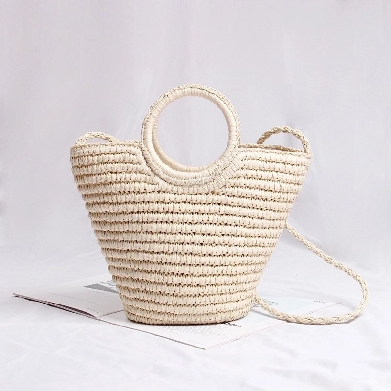 Women's Medium All Seasons Polyester Straw Geometric Vintage Style Streetwear Zipper Straw Bag