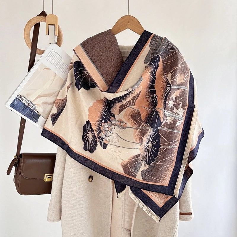 Women's Elegant Plant Imitation Cashmere Jacquard Scarf