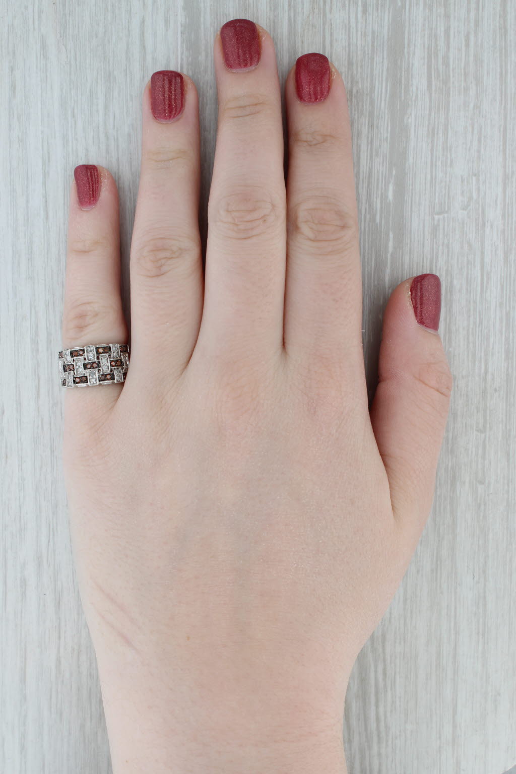 0.34ctw Brown Orange White Diamond Lattice Work Ring 14k White Gold Size 6