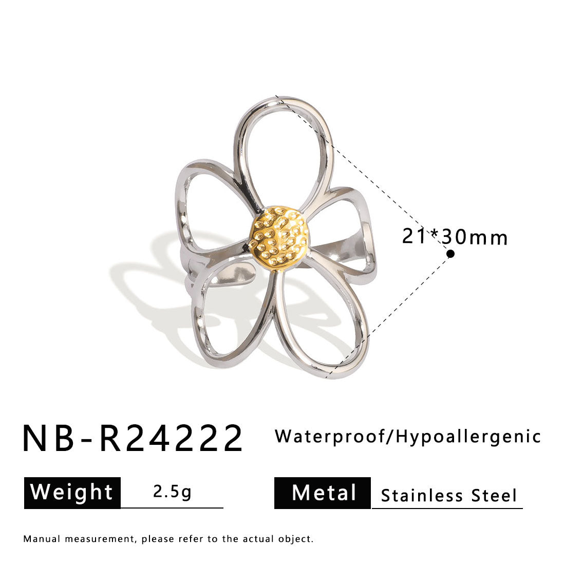 Design Sense Two-Color Hollow Lines Gold Ring Asymmetrical Staggered Exaggerated Stainless Steel Ring Women