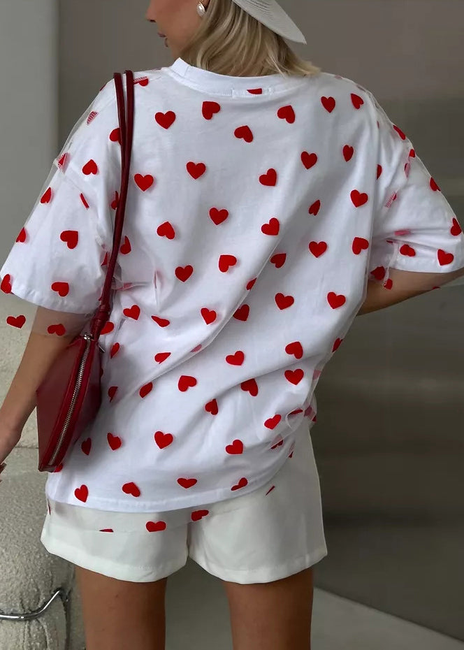 Casual White O Neck Tulle Patchwork T Shirts Summer