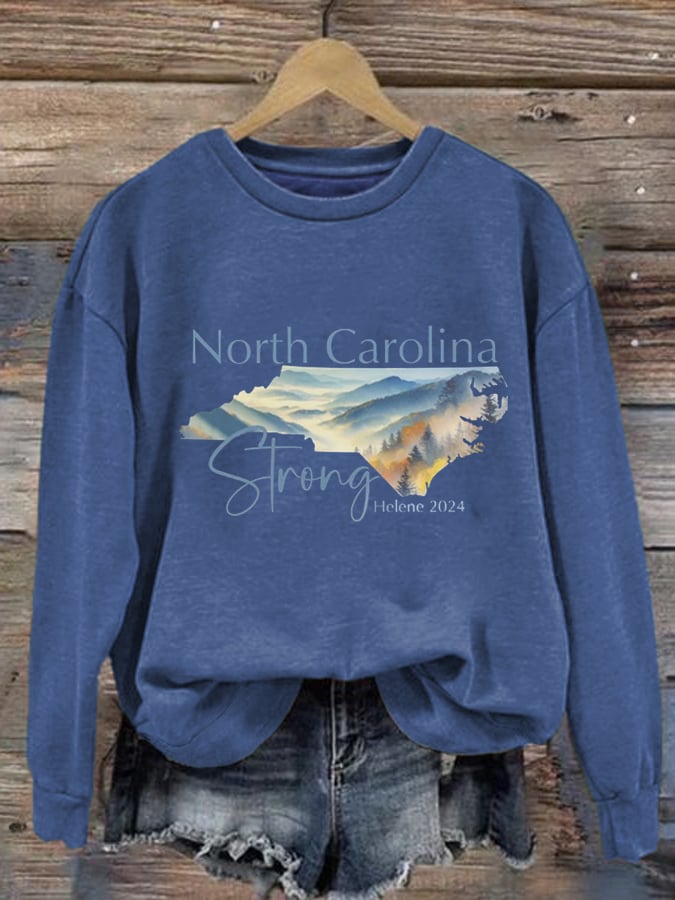 Women's  North Carolina Strong Print Round Neck Sweatshirt