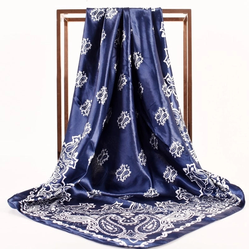 Women's Fashion Geometric Color Block Satin Silk Scarves
