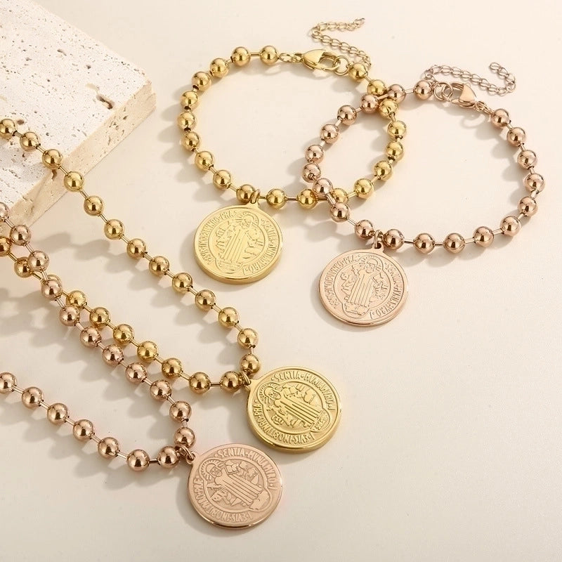 Stainless Steel Titanium Steel 18K Gold Plated Minimalist Plating Human Round Bracelets Necklace