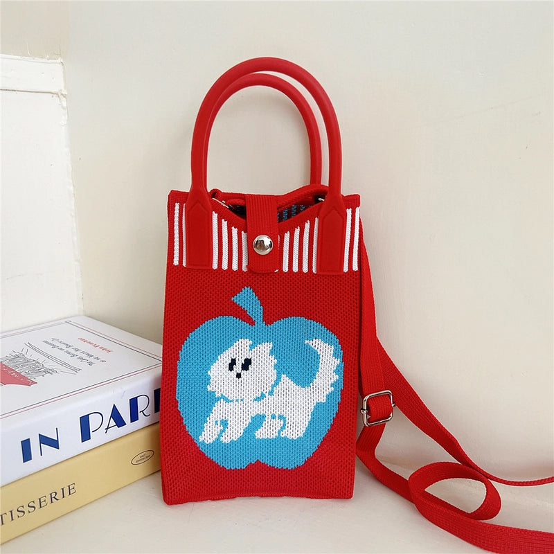 Women's Small Knit Cat Vintage Style Classic Style Bucket Buckle Handbag