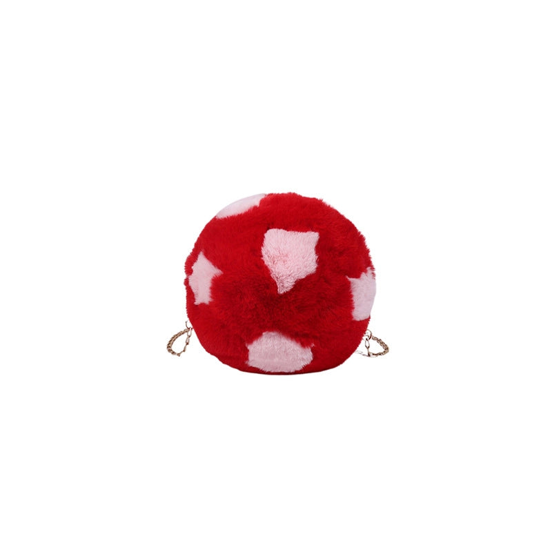 Women's Small Plush Football Streetwear Sewing Thread Round Zipper Crossbody Bag