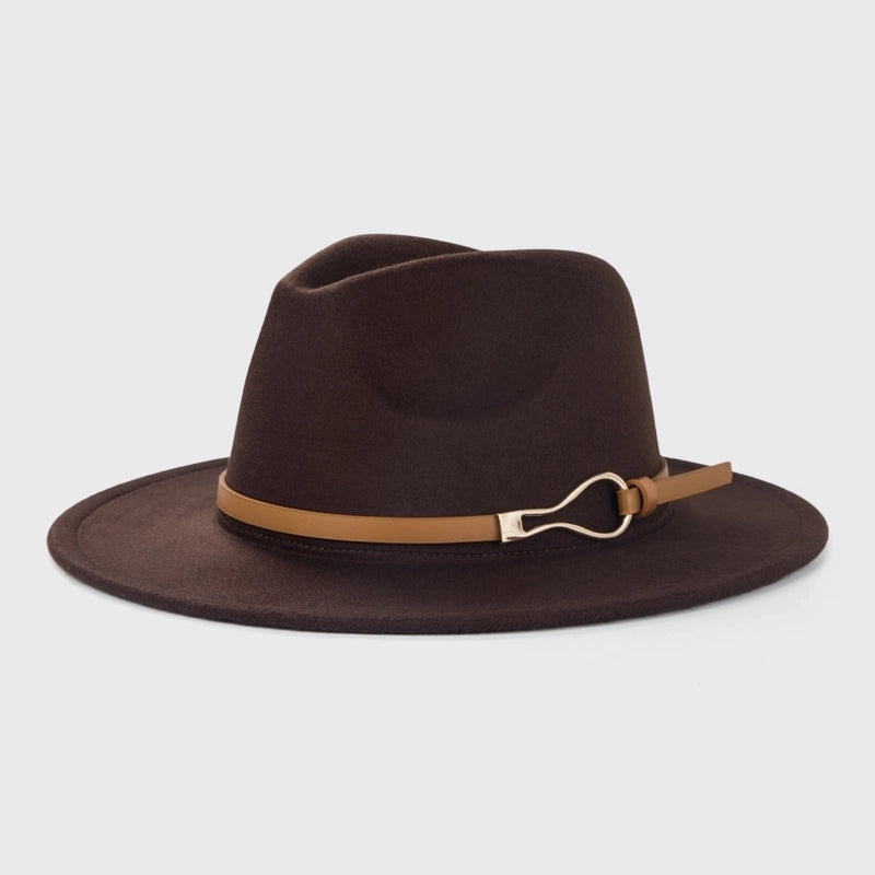Retro Woolen Hats Men's Belt Hat Simple Big Brim Jazz Hat
