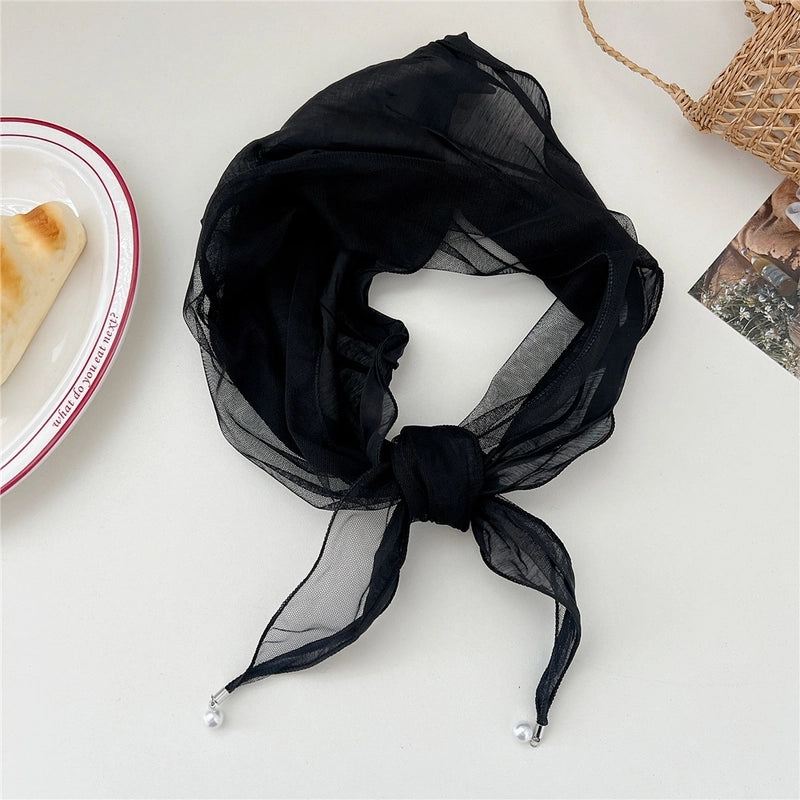 Pearl Lace Stitching Diamond Small Scarf Women's Spring And Autumn Professional  Small Scarf Headscarf Decorative Scarf
