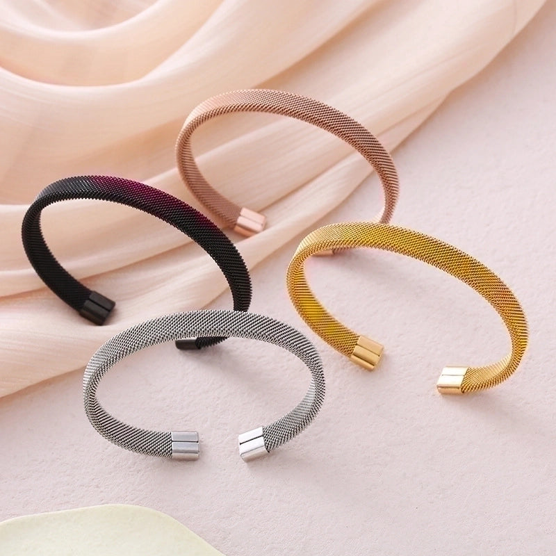 Ins Style Minimalist C Shape Solid Color Stainless Steel Plating Cuff Bracelets