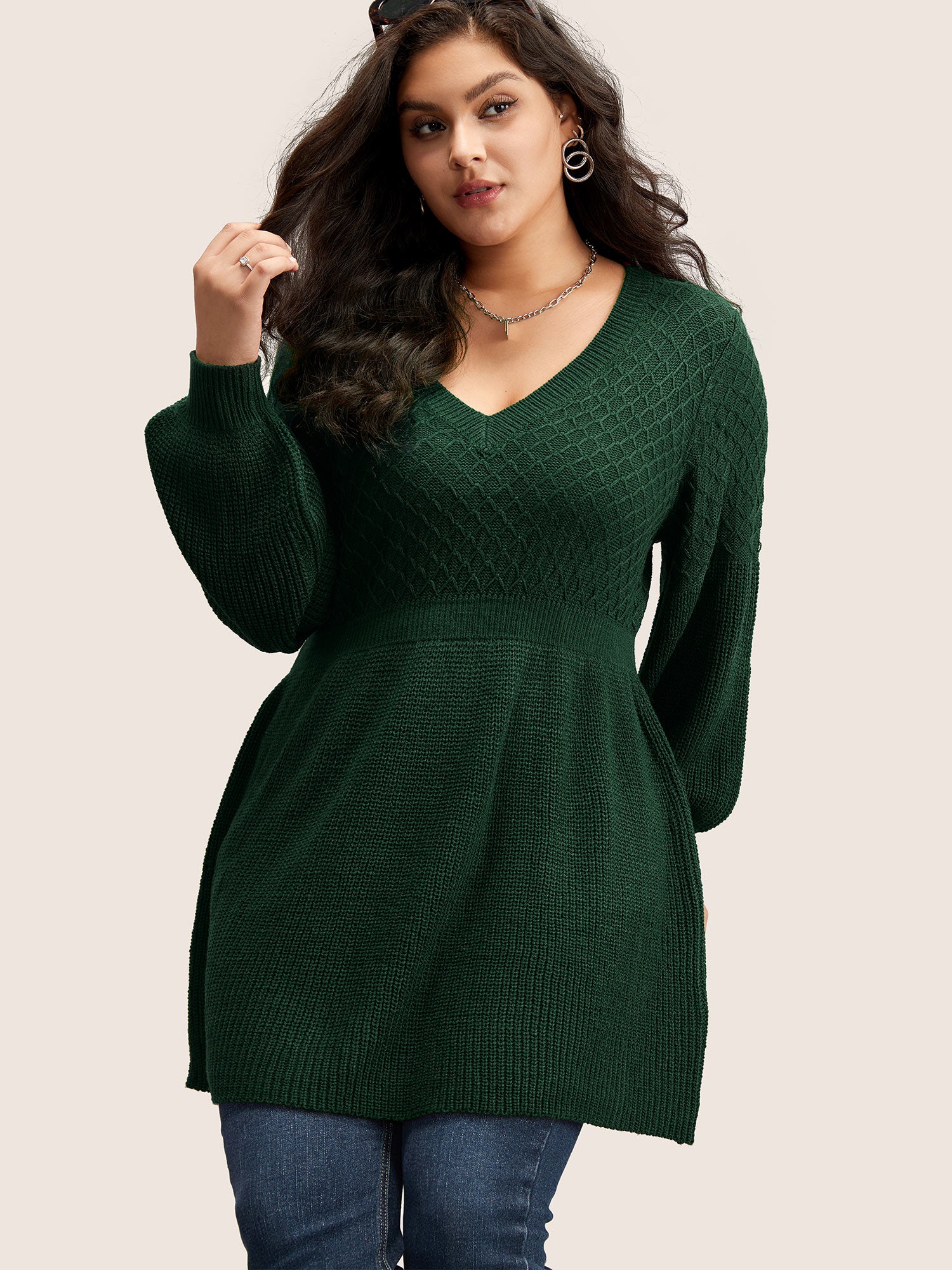 Plain Plisse Lantern Sleeve A Line Pullover