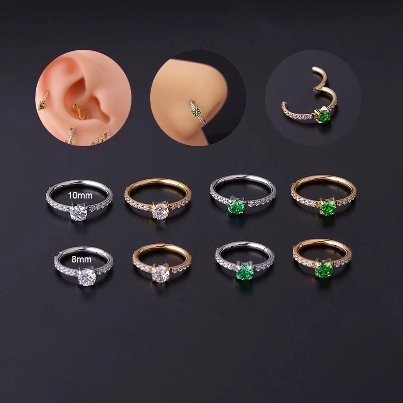 Ear Cartilage Rings & Studs Fashion Round 316L Stainless Steel  Inlaid Zircon Zircon
