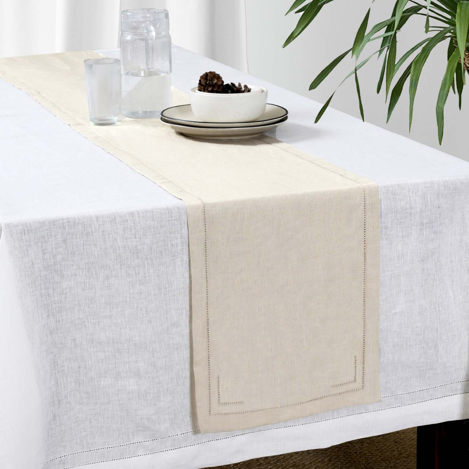Natural 100% Linen Incomplete Hemstitch Table Runner 72