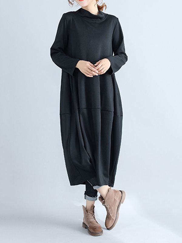 Casual Loose Plus Size Solid Color Hooded Midi Dresses