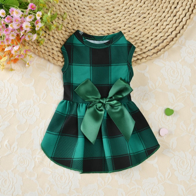 Plaid Print Bow Dog Cat Dresses