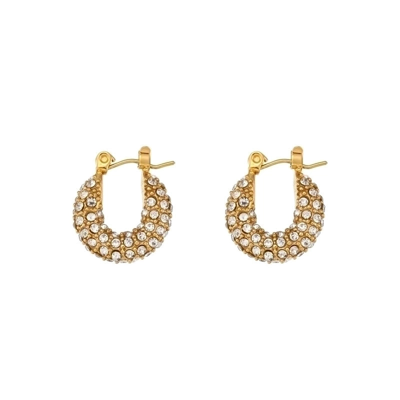 Retro Geometric Inlay 304 Stainless Steel Zircon 18K Gold Plated Earrings