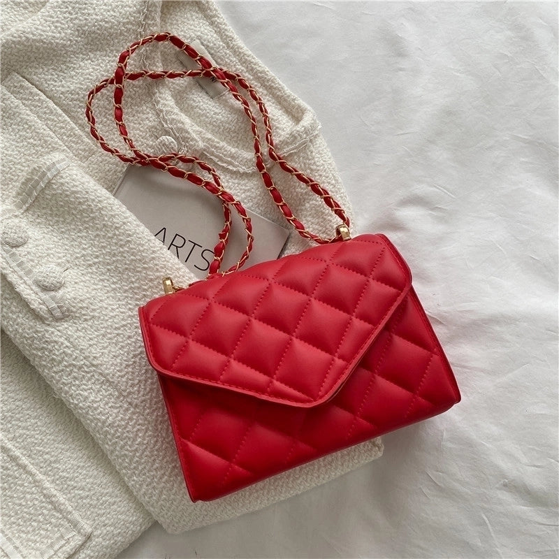 Women's Small Pu Leather Lingge Streetwear Square Magnetic Buckle Crossbody Bag
