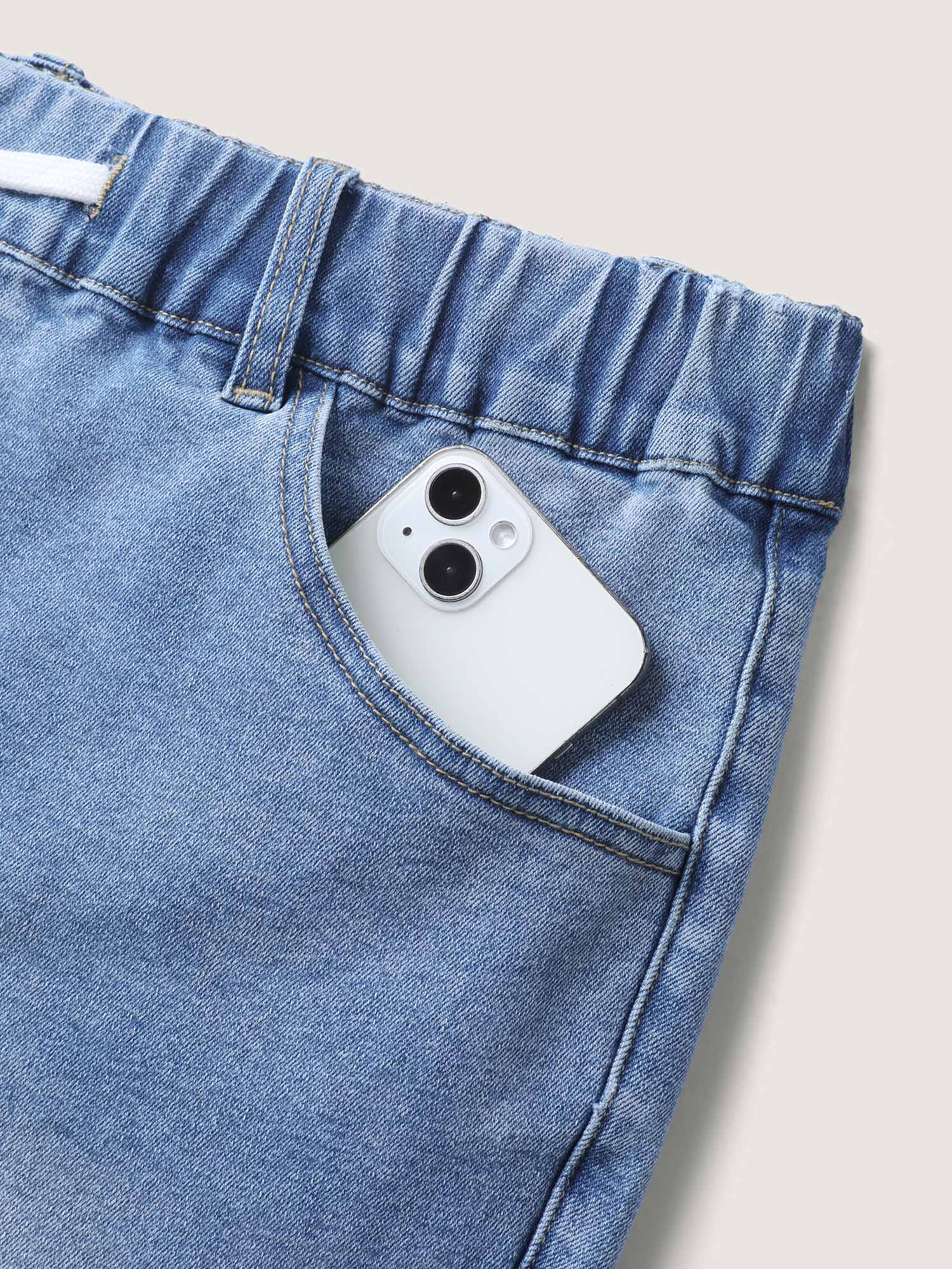 Pull-On Stretch Drawstring Waist Denim Shorts