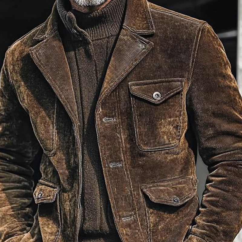 Men's Vintage Corduroy Lapel Single Breasted Jacket