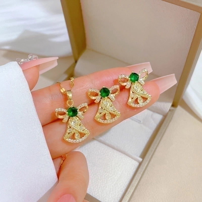 Copper Minimalist Plating Inlay Rhombus Bow Knot Zircon Jewelry Set