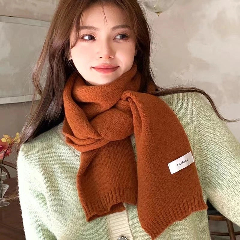 Internet Celebrity Solid Color Wool Knitted Scarf Women's Autumn And Winter New Student Couple Warm Small Scarf