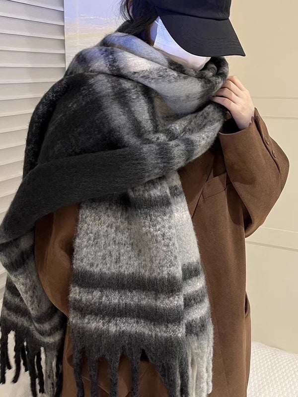 Brown Striped Scarf Women's Autumn And Winter  Trendy Winter Warm Imitation Cashmere Windproof Scarf For Students