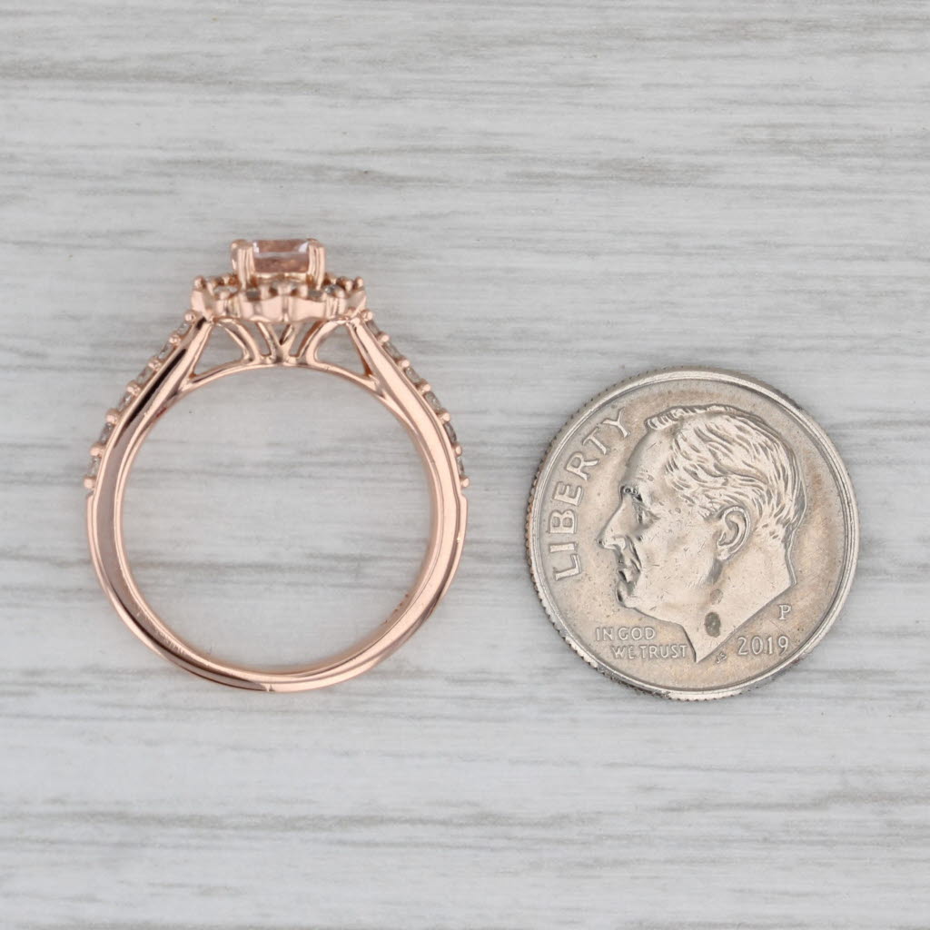 0.68ctw Morganite Diamond Halo Engagement Ring 14k Rose Gold Size 5.5