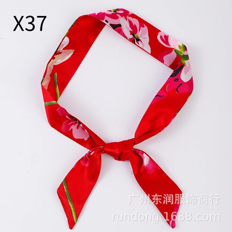 Silk Scarf Long Beveled Small Silk Scarf Double-layer Hair Belt Ribbon Decoration Tie Bag Hand Gift Box Silk Scarf