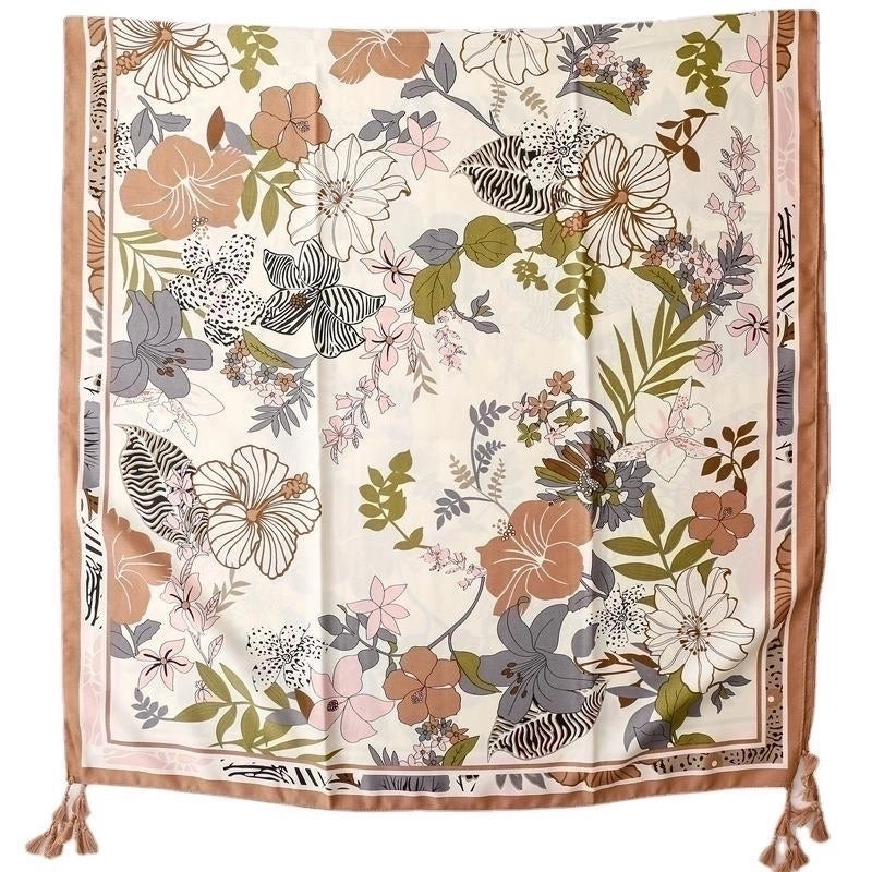 Women's Fashion Leaf Flower Polyester Silk Scarves