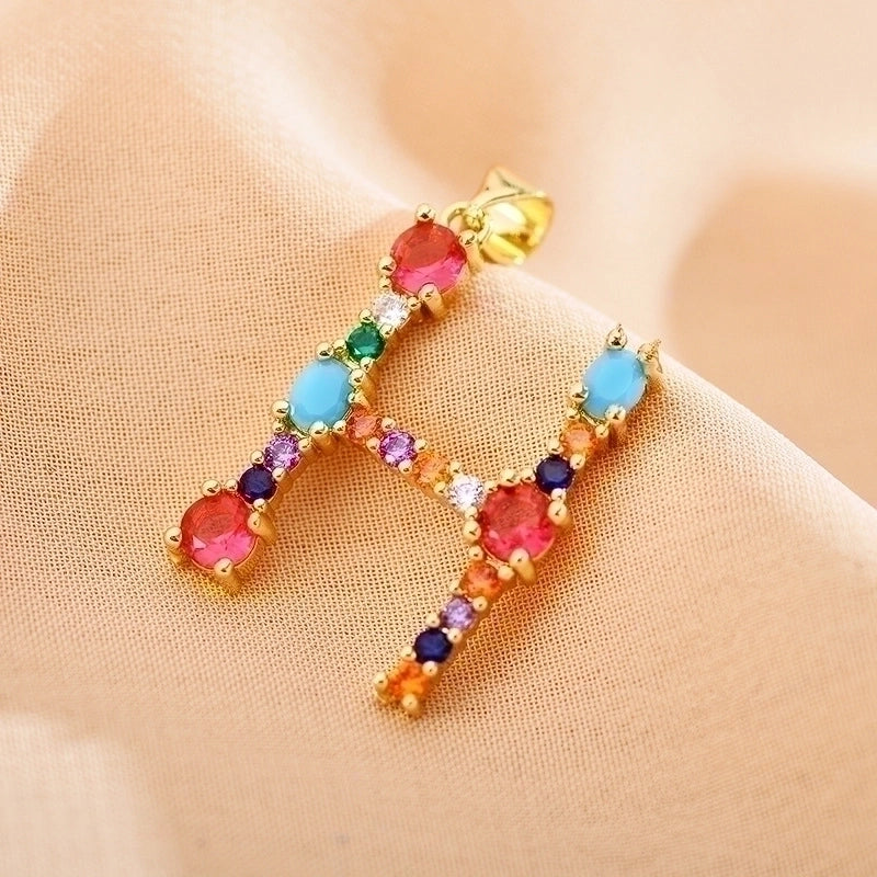 Copper Gold Plated Modern Style Shiny Inlay Letter Glass Stone Zircon Pendant Necklace