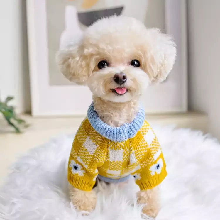 Flower Plaid Dog Cat Sweater